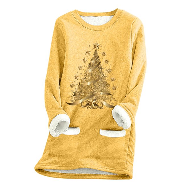 WEAIXIMIUNG Sweatshirts Femme Arbre de Noël Manches Longues Col Rond Poche Rembourré Pull Chaud