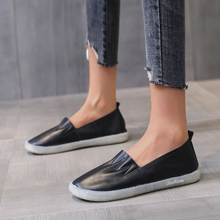 

Cathalem Business Casual Shoes for Women Low Heel Ladies Fashion Solid Color Leather Casual Slip on Shoes for Women under 30 Black 6.5