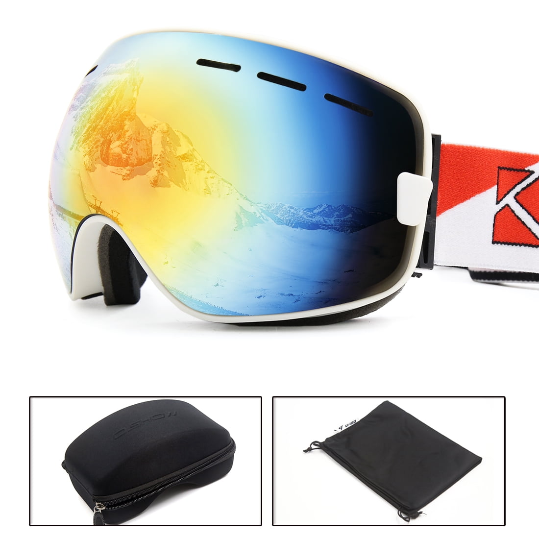 Uxcell Ski Snowboard Goggles Anti-fog UV400 Protection White with Case by Unique-Bargains