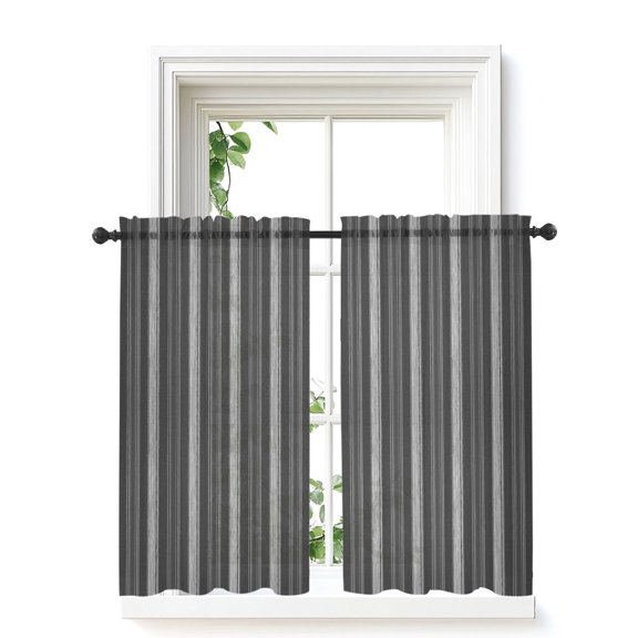 Black Stripes Tier Curtains 45 Inch Length,Sheer Curtains for Bedroom Living Room Window Farmhouse Vertical Striped Vintage Rod Pocket Drapes Kitchen Curtains Small Half Window 27.5"x45" 2 Panels