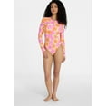 thumbnail image 2 of No Boundaries Hilo Hibiscus Cutout One-Piece Swimsuit with Long Sleeves, Women's XXS-XXL, 2 of 5