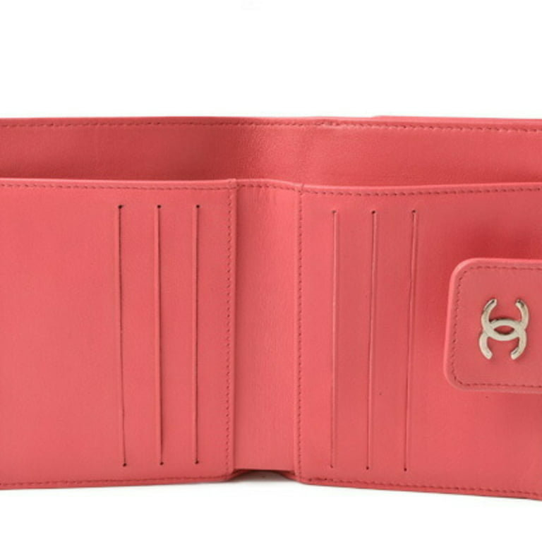 Pre-Owned Chanel wallet CHANEL folding lambskin icon coral pink (Good) 