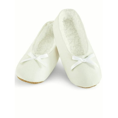 White Slipper Tub - Faux Suede Cozy Ballerina Slippers, Medium, White