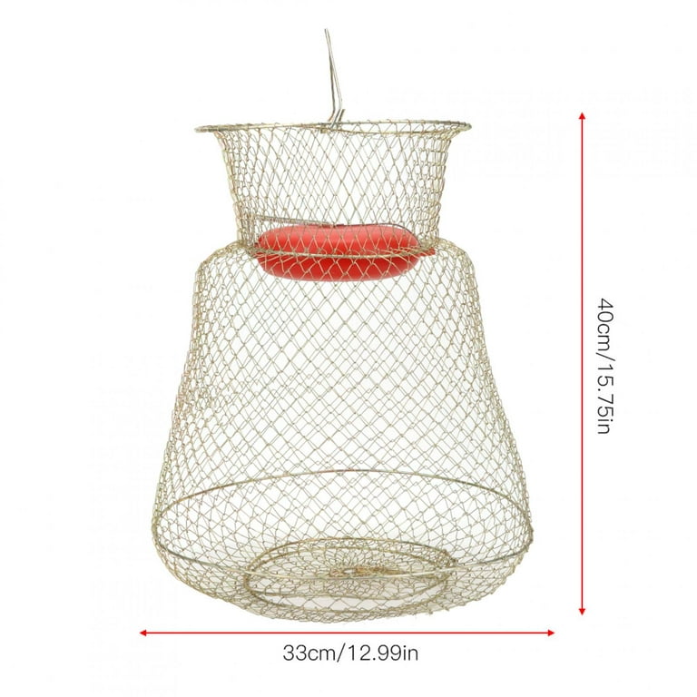Keenso Stainless Steel Foldable Round Portable Fish Shrimp Basket Fishing  Net Cage with Floating Bowl,Portable Fishing Cage 