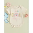 thumbnail image 2 of FEORJGP Toddler Baby Girls First Birthday Romper Infant Short Sleeve Jumpsuit Graffiti Letters Print Crew Neck Bodysuit Little Girl Loose Casual Cute Summer Clothes, 2 of 9