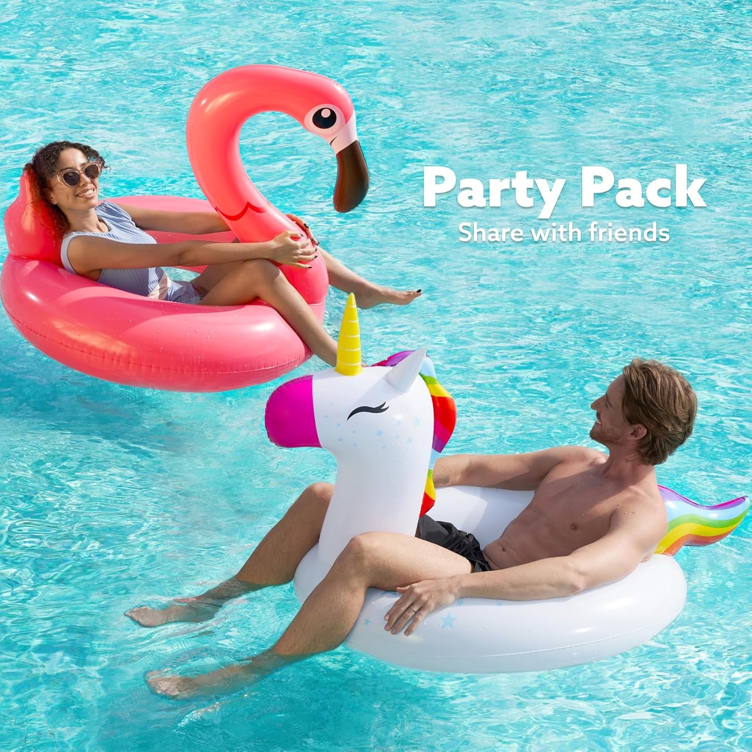 Joyfy 2-Pack Unicorn Flamingo Pool Floats, Pool Tubes for Floating, Fun Beach Floaties, Summer Party Pool Toys for Adults Kids