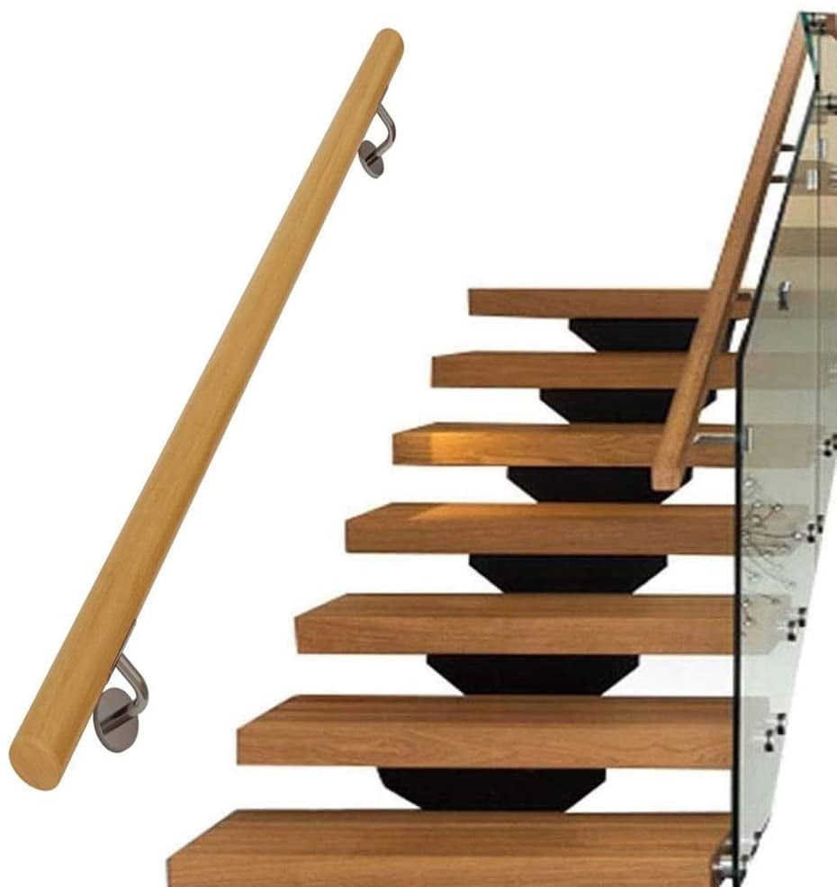 for Elderly/Children Loft Villa Indoor and Outdoor Wall Stair Grab Bar Kit Corridor Non-Slip Stair Railings Support Rod PTY Stair Bannister Handrails Wooden 50~350cm Complete Kit