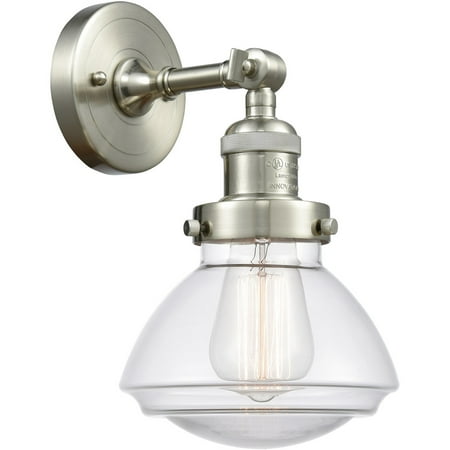 

Brushed Satin Nickel Tone Wall Sconces 7 Wide Clear Glass Steel/Cast Brass Medium Base 1 Light Fixture