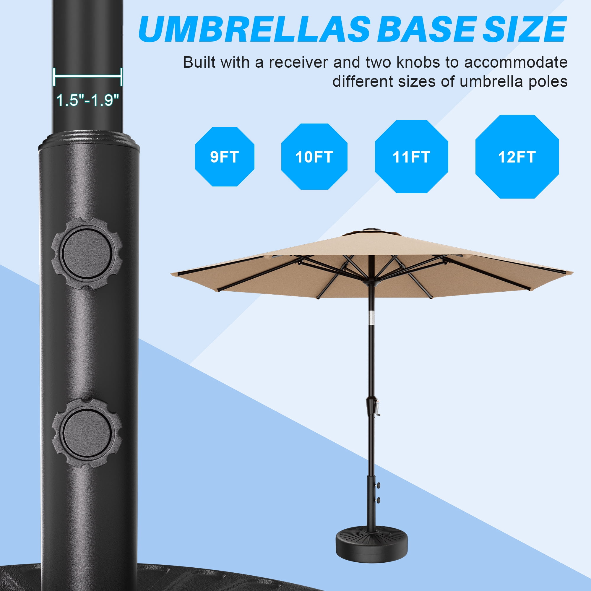 Easthome Heavy Duty Fillable Patio Umbrella Base with Dual-Lock System, Holds up to 81.5 lbs for 7-12FT Market Umbrella, Sand/Water Weighted Stand for Outdoor, Fits 1.5" & 1.9" Pole