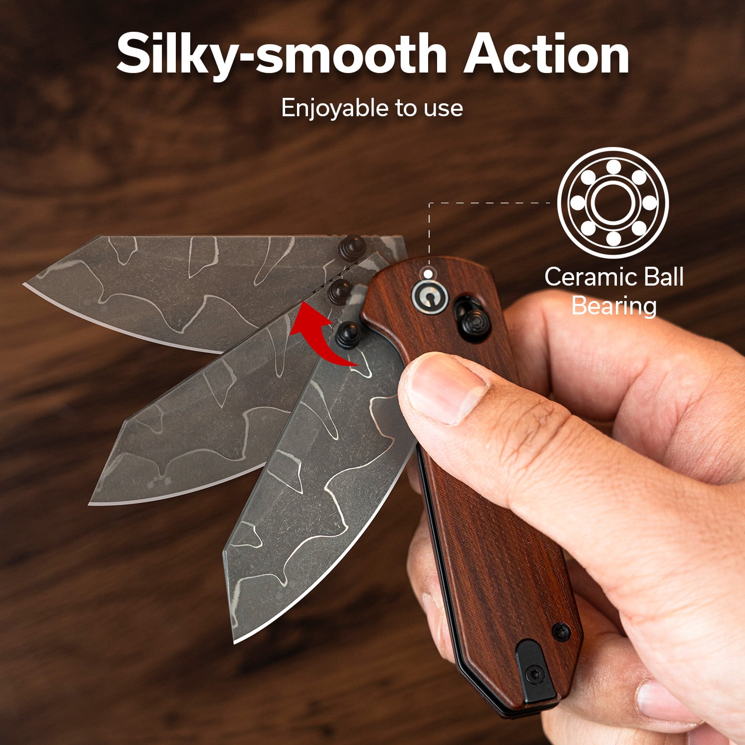 CIVIVI Knives Yonder Crossbar Lock Guibourtia Wood & Damascus Steel Pocket Knife C23073B-DS2