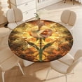 thumbnail image 3 of Boho Vintage Floral Round Fitted Tablecloth with Flannel Backing Elastic Table Cloth Waterproof Oil-Proof Plastic Table Cover Table Up 40"-54" Diameter), 3 of 5