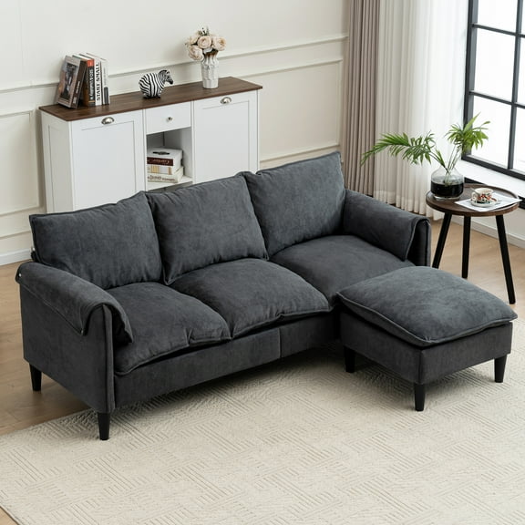 FFH Sectional Sofa Modular with Ottomans with Storage, 78" Cloud Couch Sectional with Comfy Armrests & Seat, 4 Seater L Shaped Couches for Living Room Apartment, Solid Wood Frame, Dark Gray