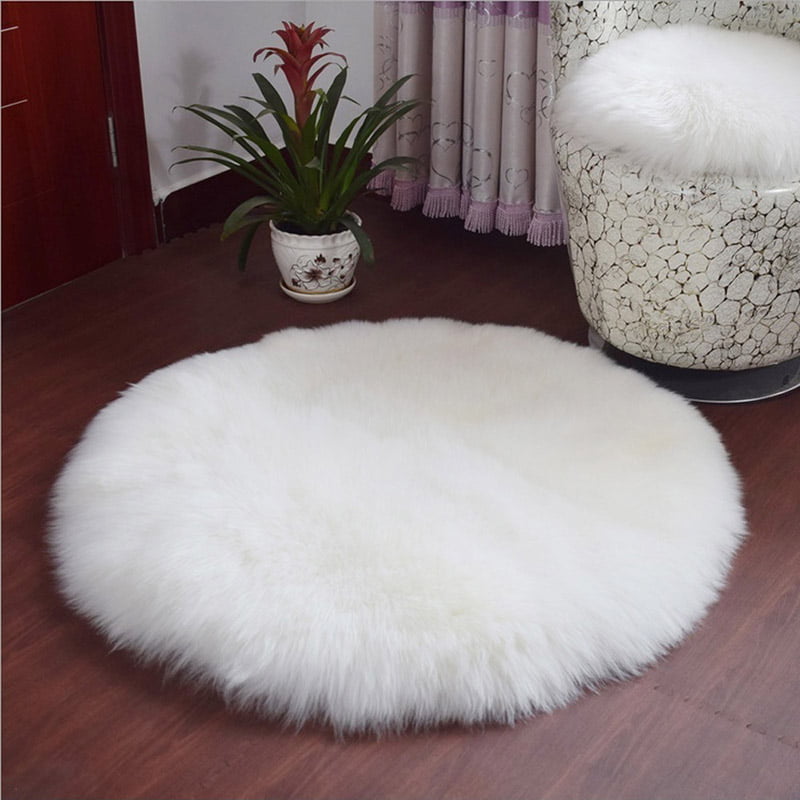 Round Cushion Soft Faux Fur Sofa Fluffy Round Chair Pad Plush Floor Mat Home 