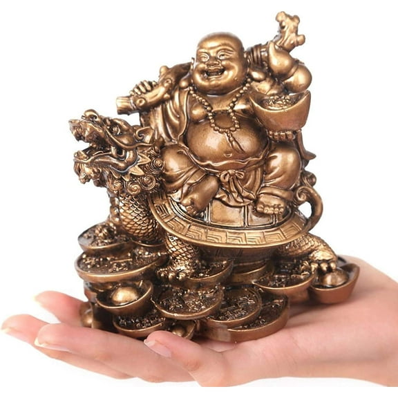 JONJUMP Laughing Buddha Sculpture Modern Art Resin Buddha Riding Dragon Turtle Statue Home Decoration Accessories Wealth