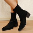 thumbnail image 5 of Women Pointed Toe Block Mid Heel Ankle Boots Faux Suede Fashion Winter Short Boots Solid Color Versatile Indoor Outdoor Daily Casual Boots US Size 4.5 To 8.5 Black, 5 of 9