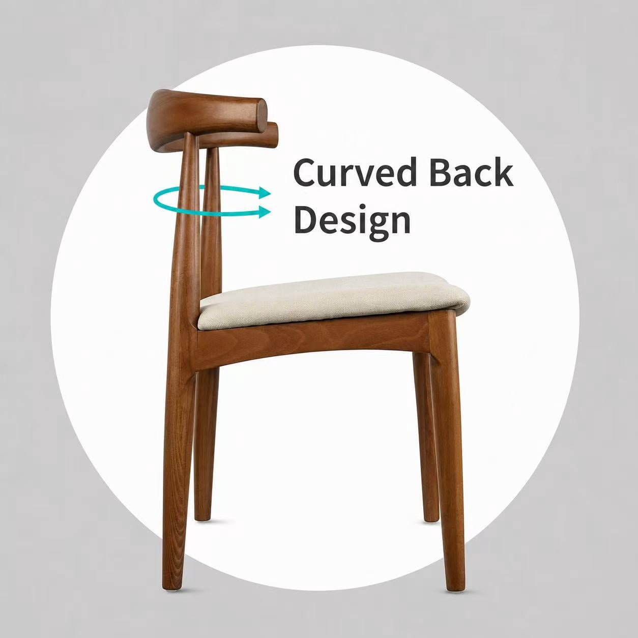 2xhome Set of 2 Contemporary Farmhouse Real Solid Wood Cloth Cushion Seat Dining Chairs Elbow Side Chair (Espresso-Beige Seat)
