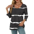 thumbnail image 3 of Zuesphe Womens Tops Black And White Stripe Shirts for Women Trendy Summer Sexy Womens Blouses Short Sleeve Button Up Tunics for Women 2025 3/4 Sleeve, 3 of 5