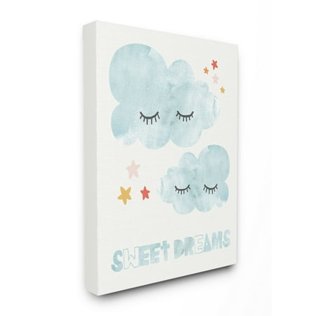 The Kids Room By Stupell Sweet Dreams Mod Blue Clouds with Eyelashes Canvas Wall