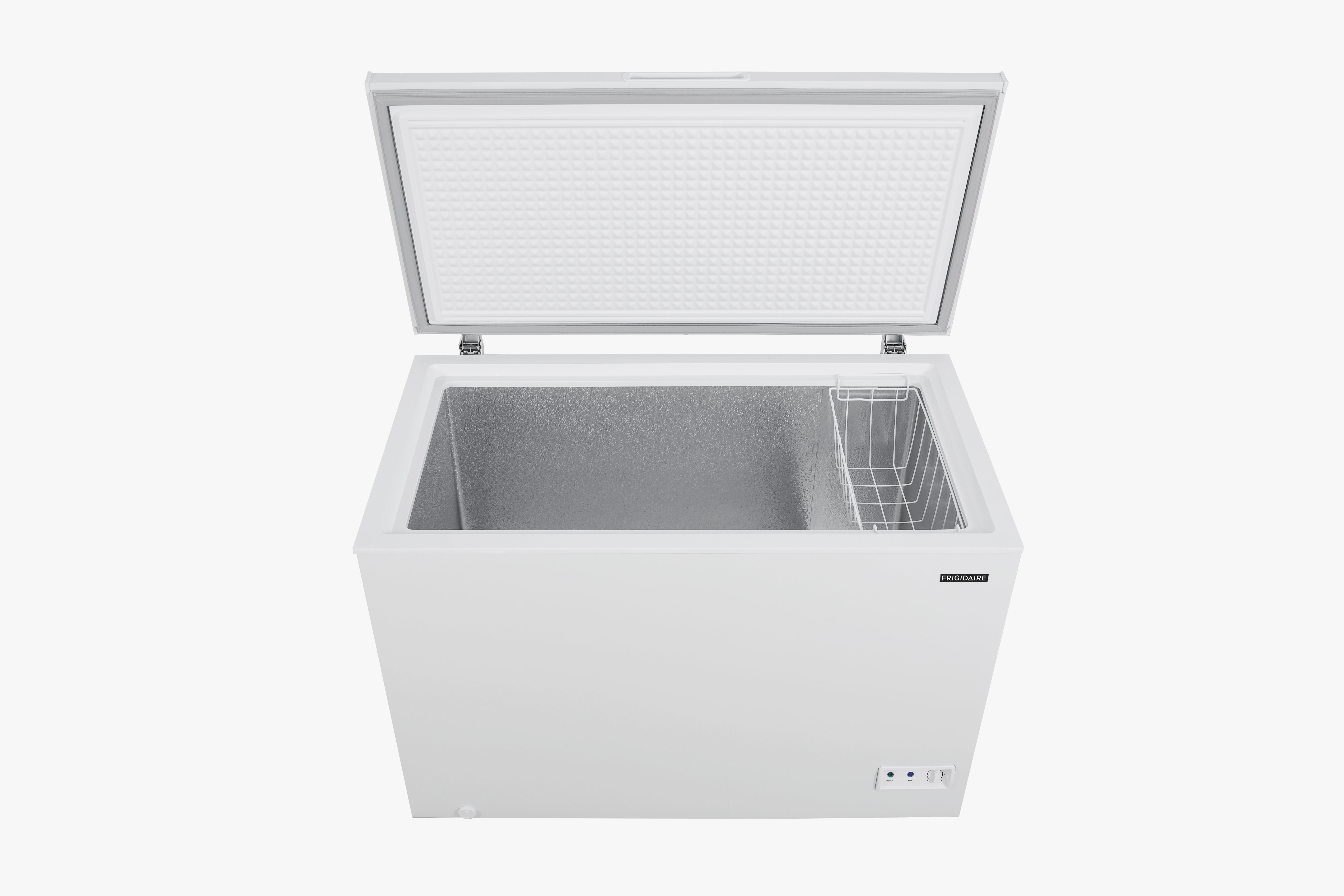 Frigidaire EFRF3005-AMZ Chest Deep Freezer-Garage-Ready, 3.5 Cu. Ft.  Capacity, White-Adjustable Thermostat-Removable Vinyl Coated Wire  Basket-Easy