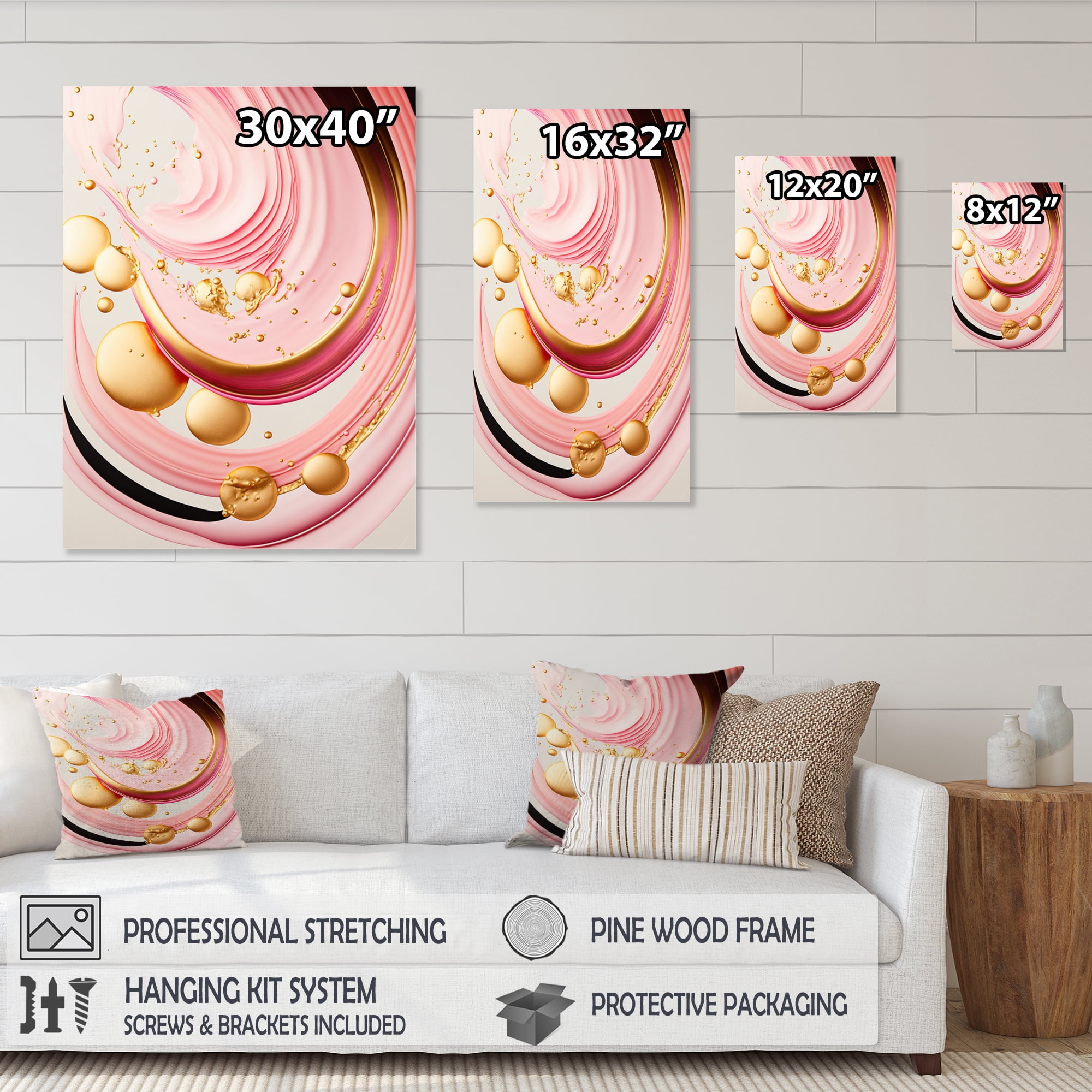 Designart Pink And Gold Abstract Circles II Canvas Wall Art
