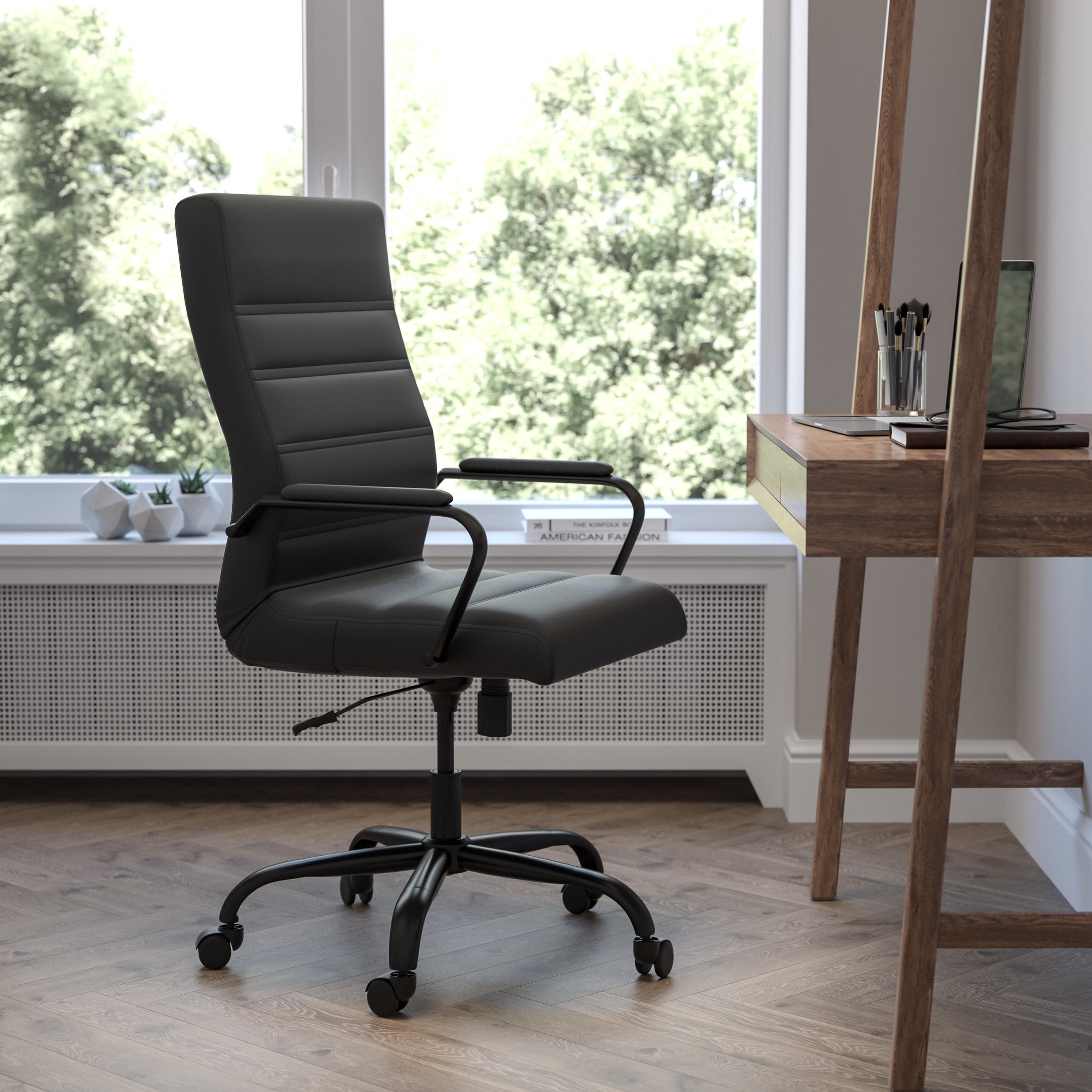 Flash Furniture Whitney High-Back Swivel LeatherSoft Desk Chair with Armrests, Black
