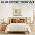 thumbnail image 4 of Set of 1 Fluted Nightstand with Charging Station, 3-Drawer MDF Bedside Table, Large Desktop, Gold Handles, Waterproof Top, 23.62" W x 15.75" D x 25.59" H, Natural Wood color, 4 of 10