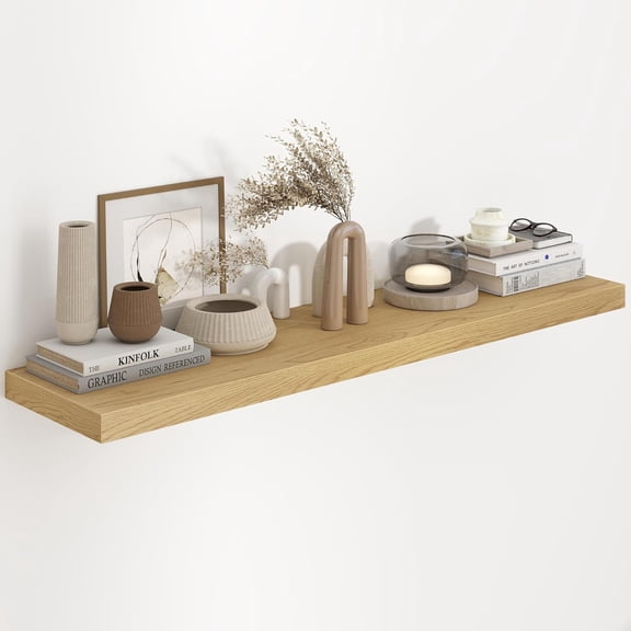 48 Inch Floating Shelves, 9.3 Inch Deep Floating Shelf for Wall, Rustic Wood Wall Shelves 48 x 9.3 x 1.5, Large Bathroom Shelf 48 Inch Long, Deep Shelves for Kitchen, Bedroom, Living Room, Oak Color