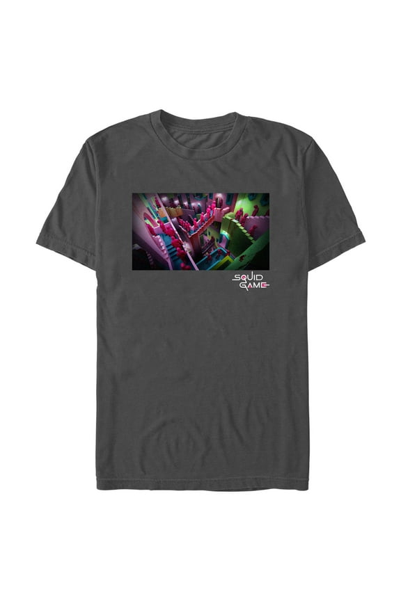 Men's Squid Game Guards on Staircase Graphic Tee Charcoal Large