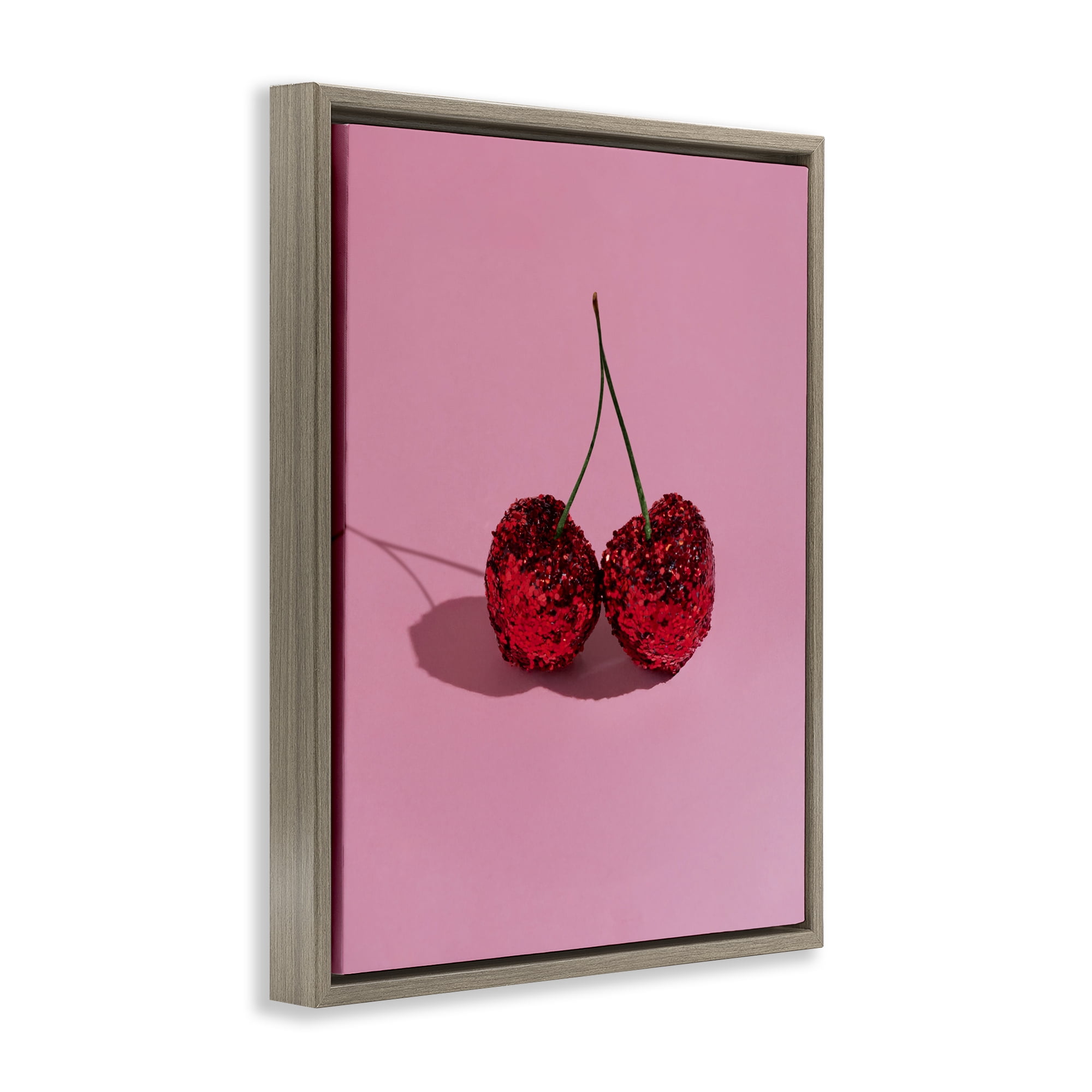 Stupell Industries Glitter Encrusted Cherries Brown Framed Floater Canvas Wall Art, design by LISH Creative