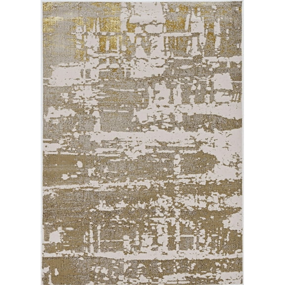 7'x10' Ivory Gold Machine Woven Abstract Indoor Area Rug