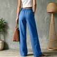 thumbnail image 4 of Dwellite Women Casual Linen Wide Leg Pants High Waist Straight Trousers Solid Color Palazzo Pants with Pockets 2026 Blue 2XL, 4 of 4