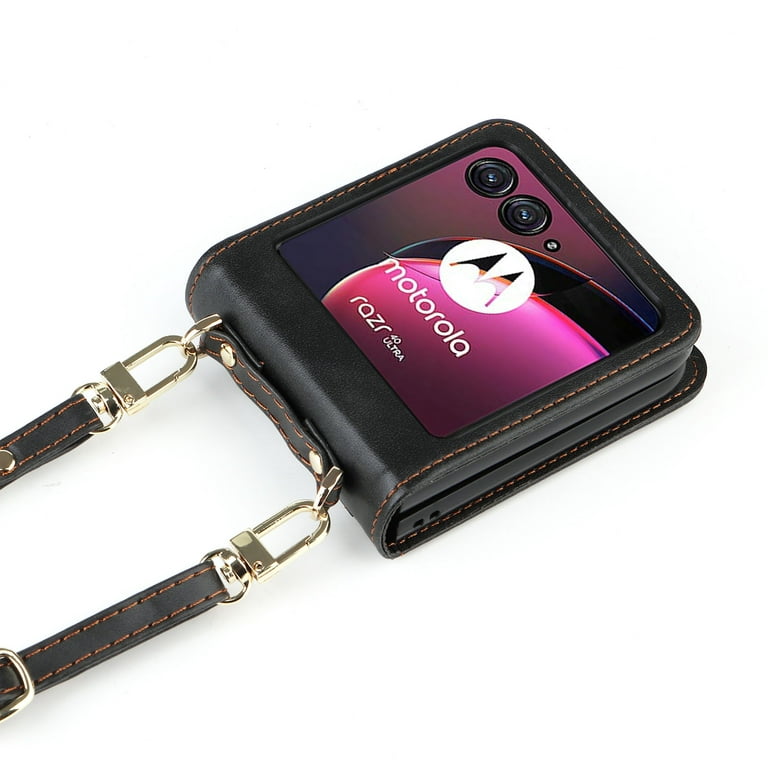 ELEHOLD Motorola Razr 40 Ultra Wallet Crossbody Case, Premium PU Leather  Cards Holder Shockproof Protective Adjustable Shoulder Strap Leather Phone  Case for Motorola Razr 40 Ultra - Black 