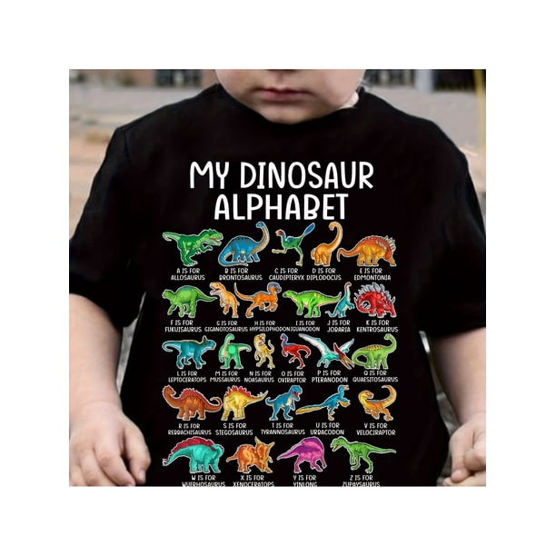 Youngsters' Dinosaur Alphabet Cotton T-Shirt - Casual Round Neck, Machine Washable, Summer Tee for Boys