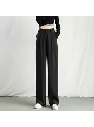 Women's High Waisted Suit Pants Tie Waisted Business Casual Wide Straight  Leg Pants Trousers Office Ladies Pants 