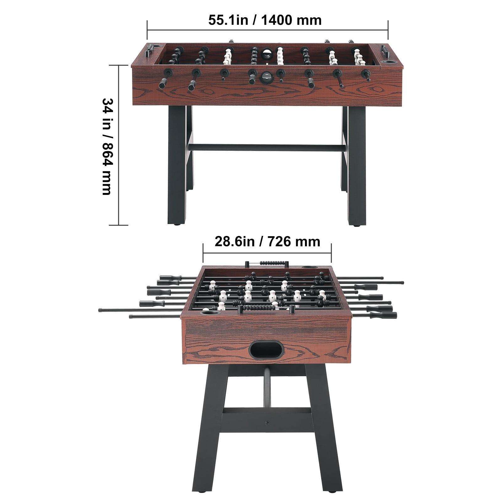 KFFKFF Soccer Table, 55-inch Regulation Size, Ideal for Indoor Use, Perfect for Home, Family, and Game Room, Comes with Foosball Set, Including 4 Balls and 2 Beverage Holders