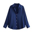 thumbnail image 3 of Scyoekwg Long Sleeve Tops for Women Lapel Button Business Casual Dress Shirts Fall Tops Trendy Solid Color Lightweight Dressy Casual Blouses Pullover (Navy,L), 3 of 6