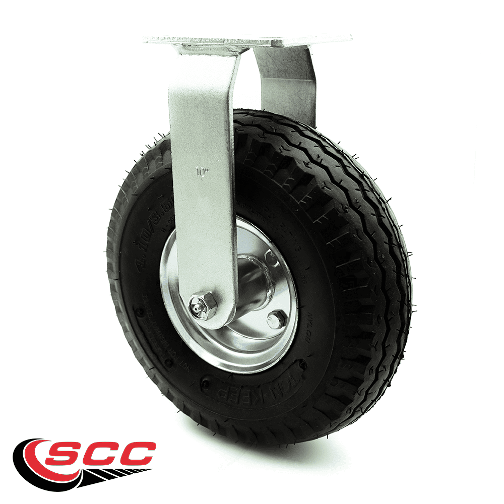 10" Pneumatic Rigid Caster Black Rubber Wheel 350 lbs. Capacity