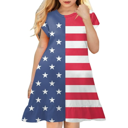 

kpoplk 4th of July Toddler Girls Dresses American Flag Outfit Baby Girls American Flag Stars Stripes Patriotic Dress Clothes(11-12 Years)