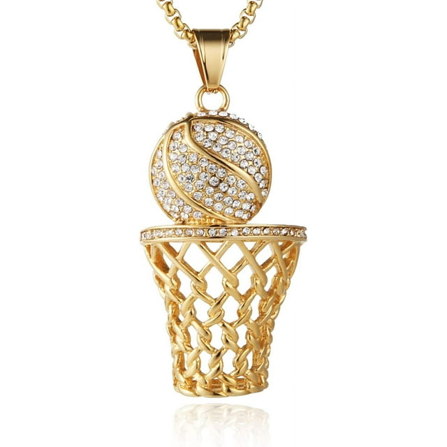 Jinsinto Mens 18k Gold Silver Plated Basketball Rim CZ Inlay Pendant Hip Hop Box Chain gold