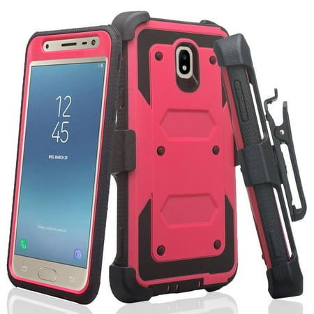 Samsung Galaxy J3 Orbit Case,Galaxy J3 Star/J3v 2018/J3 2018/J3 Achieve/J3 Aura/Express Prime 3/Amp Prime 3 Case, Shock Proof Case w[Built In Screen Protector] Heavy Duty Belt Holster, Hot Pink