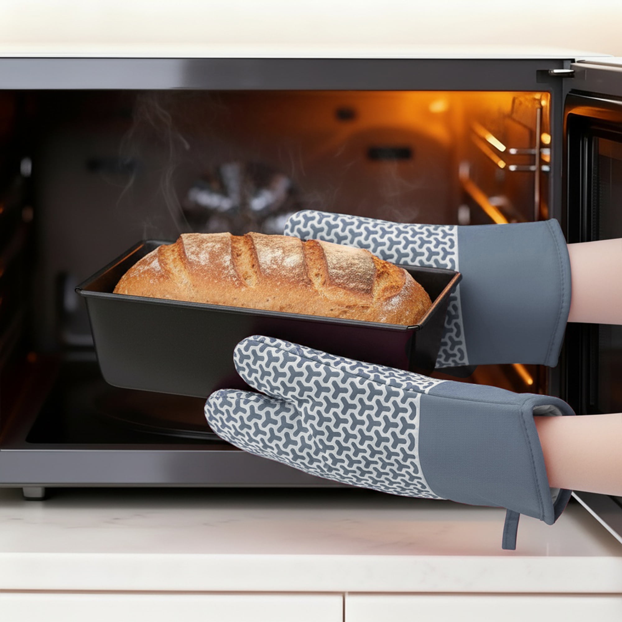 Unique Bargains Heat Resistant Cooking Gloves Flexible Gripping Gray 12.8x7.5inch