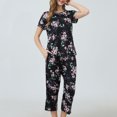 thumbnail image 2 of Jamicy Pajamas for Women Set Printed Short Sleeve Top with Drawstring Capris Ladies Pajama Set Comfortable Round Neck Loungewear, 2 of 7