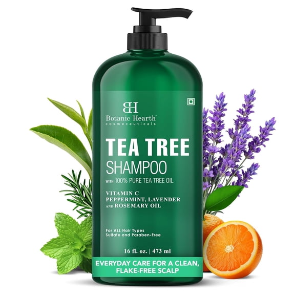 Botanic Hearth Tea Tree Shampoo – 100% Pure Tea Tree Oil, Vitamin C, Peppermint, Lavender & Rosemary Oil – Sulfate & Paraben Free, All Hair Types, 16 fl. oz