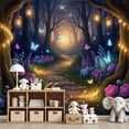 thumbnail image 7 of Wallpaper Magical Forest Glowing Lanterns Butterflies Colorful Peel and Stick Wall Murals 69"H x 96"W Removable PVC Wall Paper Self-Adhesive Wall Paintings Art Decor for Bedroom Living Room, 7 of 7