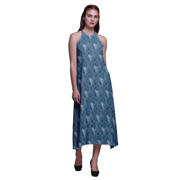 Bimba Geometric Women Backless Halter Neck Beachwear Summer Evening Party Dress-Large