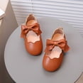 thumbnail image 6 of Girls' Solid Color Bow Flat Shoes, Soft Sole Ballet Style Mary Janes, Ideal for School, Parties, and Everyday Casual Wear Brown 15-18 Months, 6 of 7