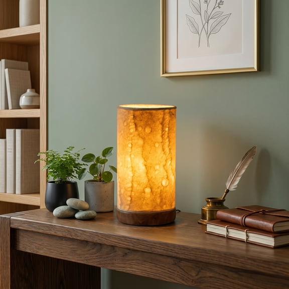 Eangee Home Design Mini Paper Cylinder Table Lamp, Shade Made Of Handmade Paper, 5x5x9 Inches