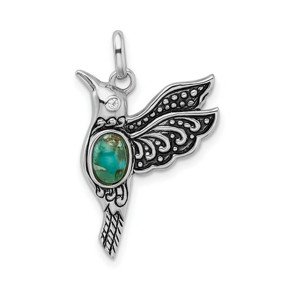 Sterling Silver Hummingbird Pendant Necklace for Women with Turquoise Stone, Clear Accent, Bohemian Southwestern Nature-Inspired Symbolic Jewelry for Joy, Energy, and Freedom