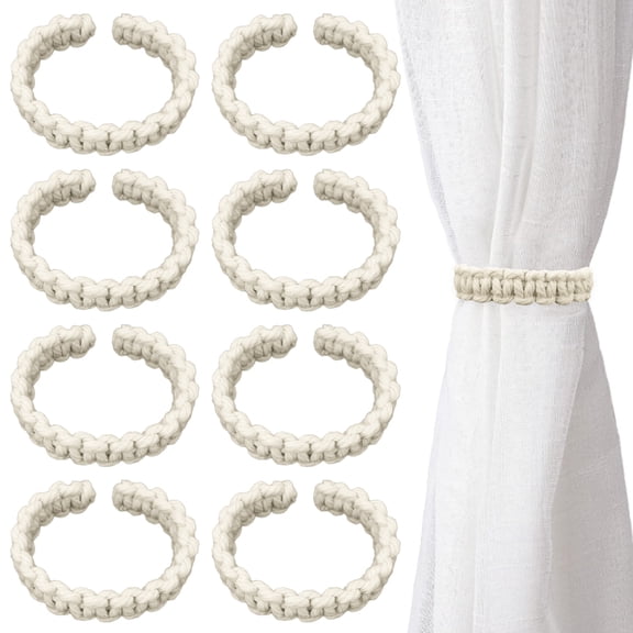 8 Packs 9.4''/24 CM Boho Curtain Tie Backs No Drilling, Rustic Outdoor Curtain Tiebacks Holdbacks Holder Braided Lightweight Decorative for Drapes Home Farmhouse Bedroom Office White