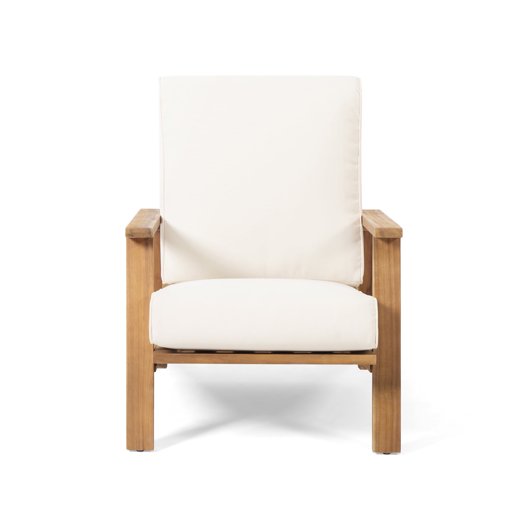 JERFIT Modern Acacia Wood Adirondack Chair with Cushion, Beige Outdoor Patio Club Chair for Garden, Poolside, Fire Pit, Weather-Resistant